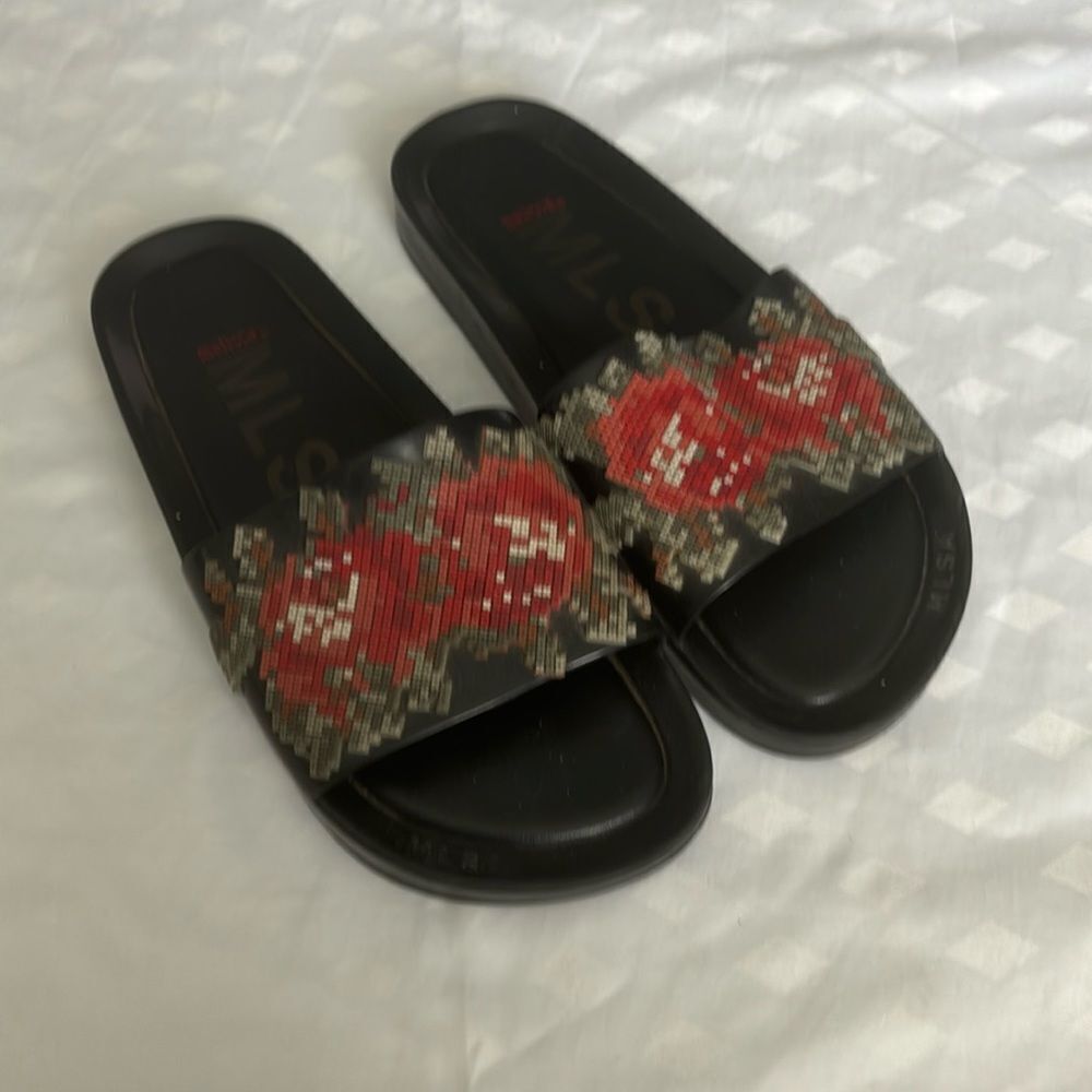 Melissa black patent leather slides size 8